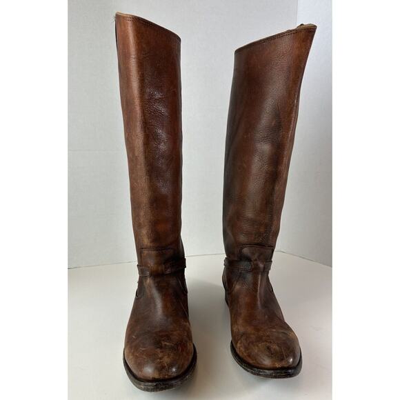 FRYE Lindsay Plate Distressed Leather Tall Riding Boots 76975 Brown Size 7 B - Picture 2 of 16